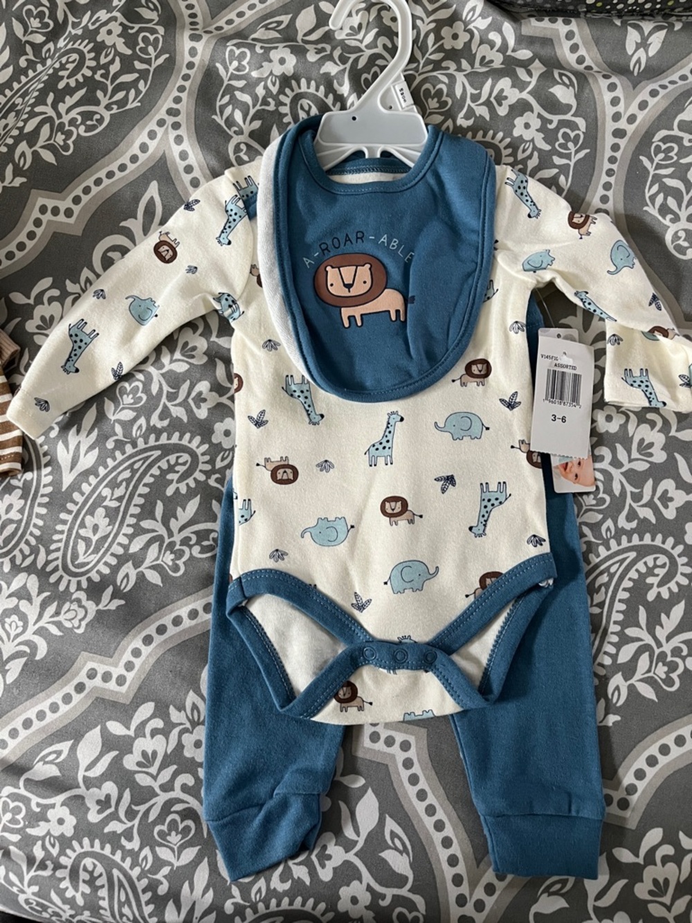 Baby Boys Blue & Cream Animal Matching Set with Bib